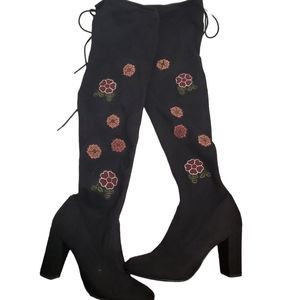 Chinese Laundry Black Heeled Over the Knee Boots